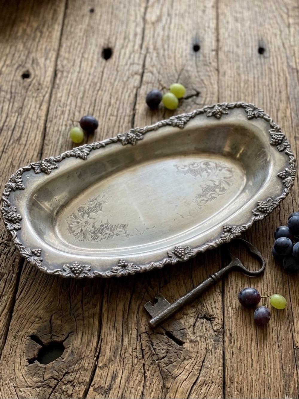 Old English Oval Serving Platter Grapes and Leaves. Made in Canada